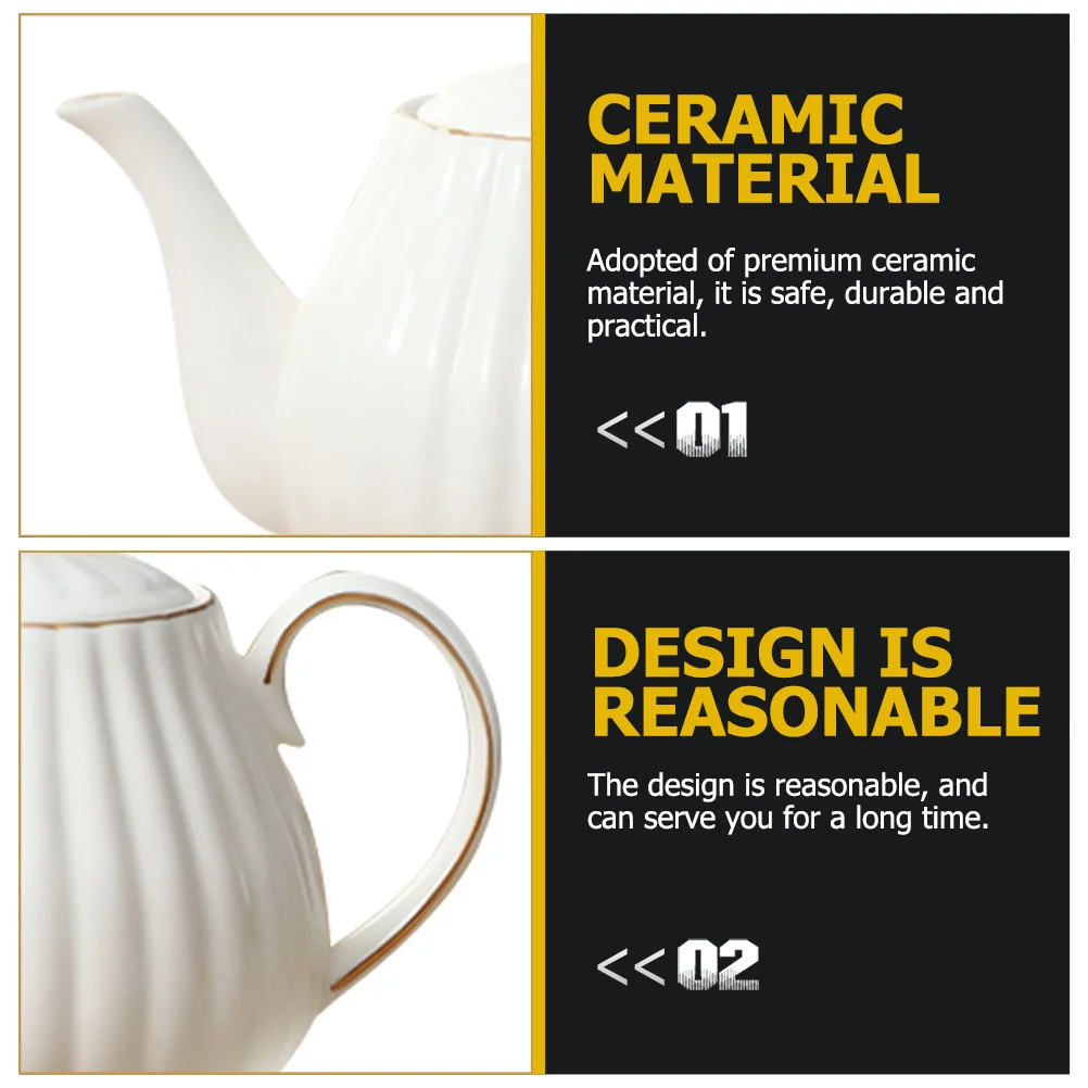 

Ceramic Teapot White Gold Edges High Quality Tea Pot Milk Dispenser Ceramic Coffee Pot for Afternoon Tea Milk Dispenser