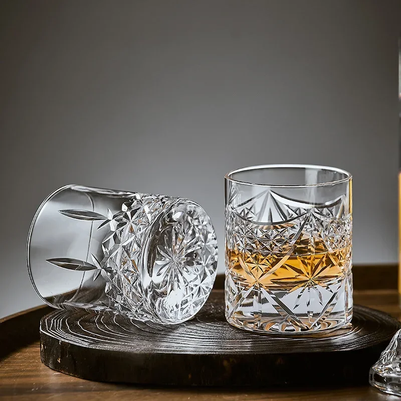 Hand-carved whiskey foreign wine cup glass crystal cup hand-carved polished spot wine glass