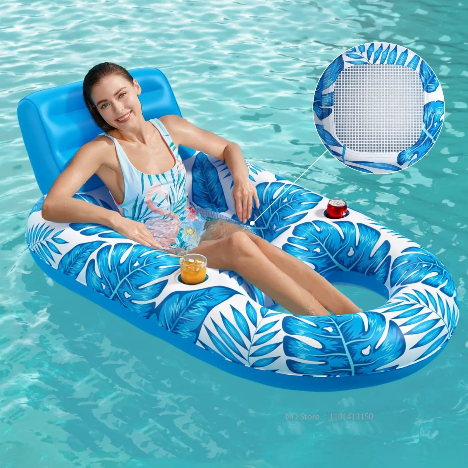 Floating Water Hammock Recliner Foldable Inflatable Swimming Air Mattress Bed Sea Swimming Ring Pool Float Lounge Bed Pool Float