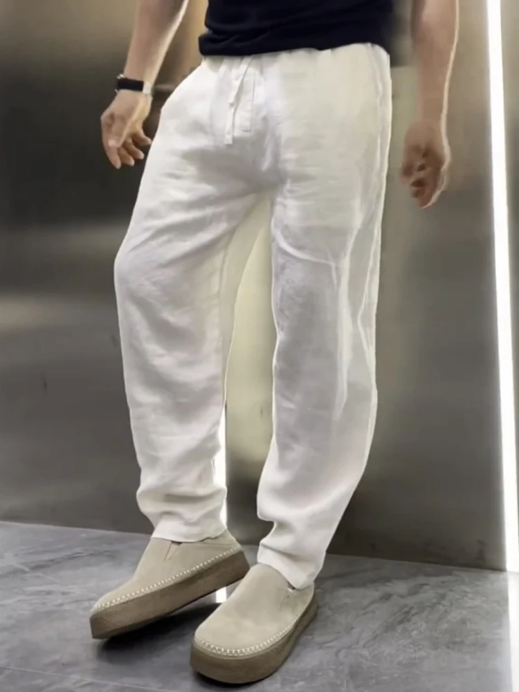 Lightweight Summer Linen Men's Casual Pants Straight Leg Loose Fit Sweat Absorbent Breathable Cool Trendy Knife  Slimming
