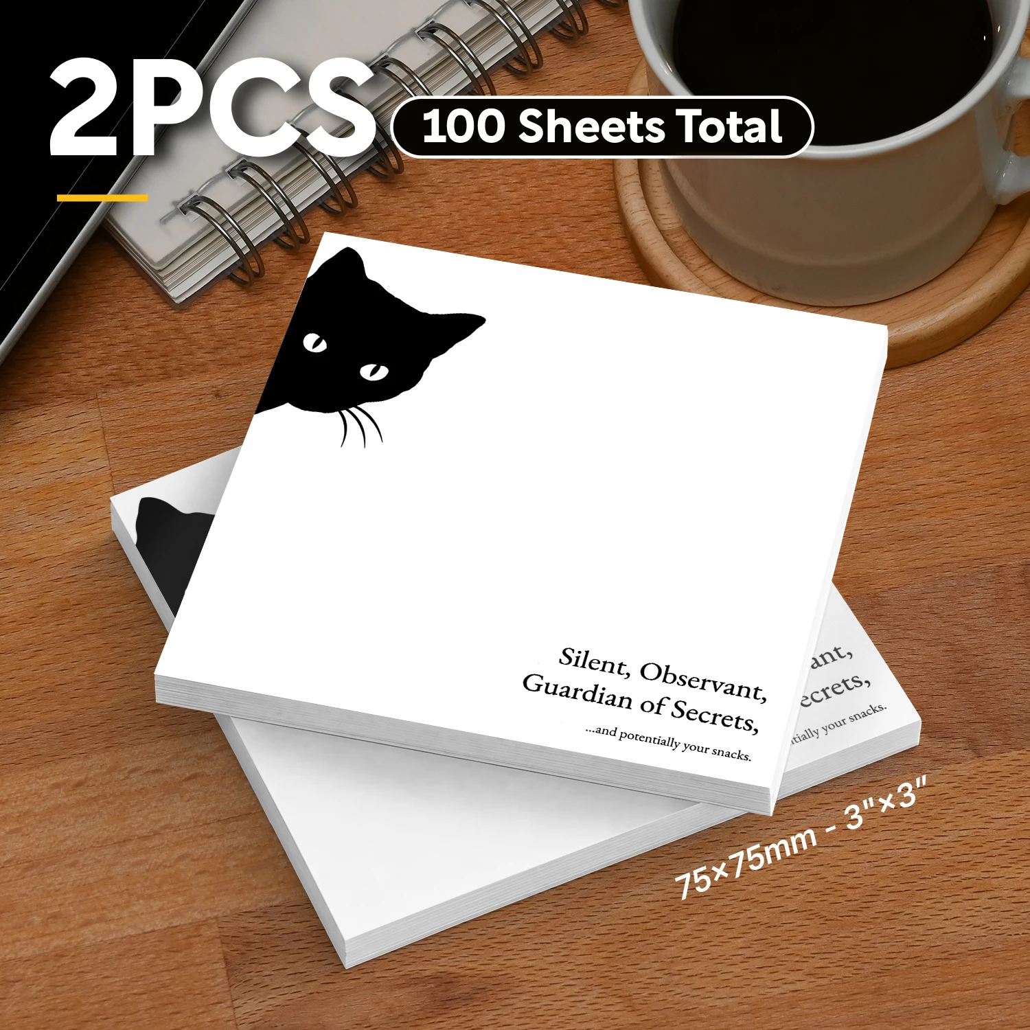 Hair Care Journal - 2pcs Black Cat Sticky Notes, Funny
