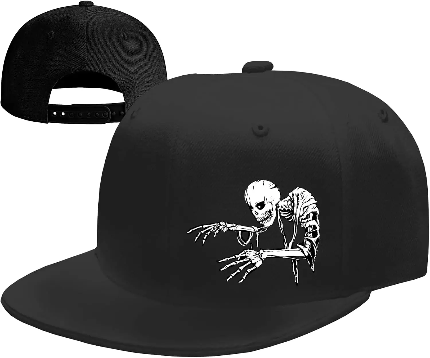 

Snapback Hat for Men Flat Bill Hats Men Skull Hat Skeleton Black Baseball Cap Hip Hop Mountain Travel Fitted Hat