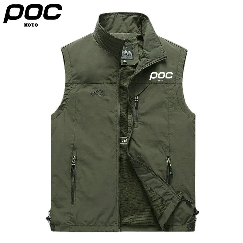 New Summer MOTO POC Polyester Cycling Vest Men Solid Color Stand Collar Breathable Waterproof Tank Tops Down Hiking Bicycle Ves