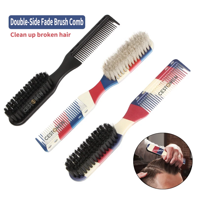 2Pcs New Double Side Beard Styling Brush Professional Shave Beard Brush Vintage Barber Hair Cutting Comb Neck Cleaning Brush