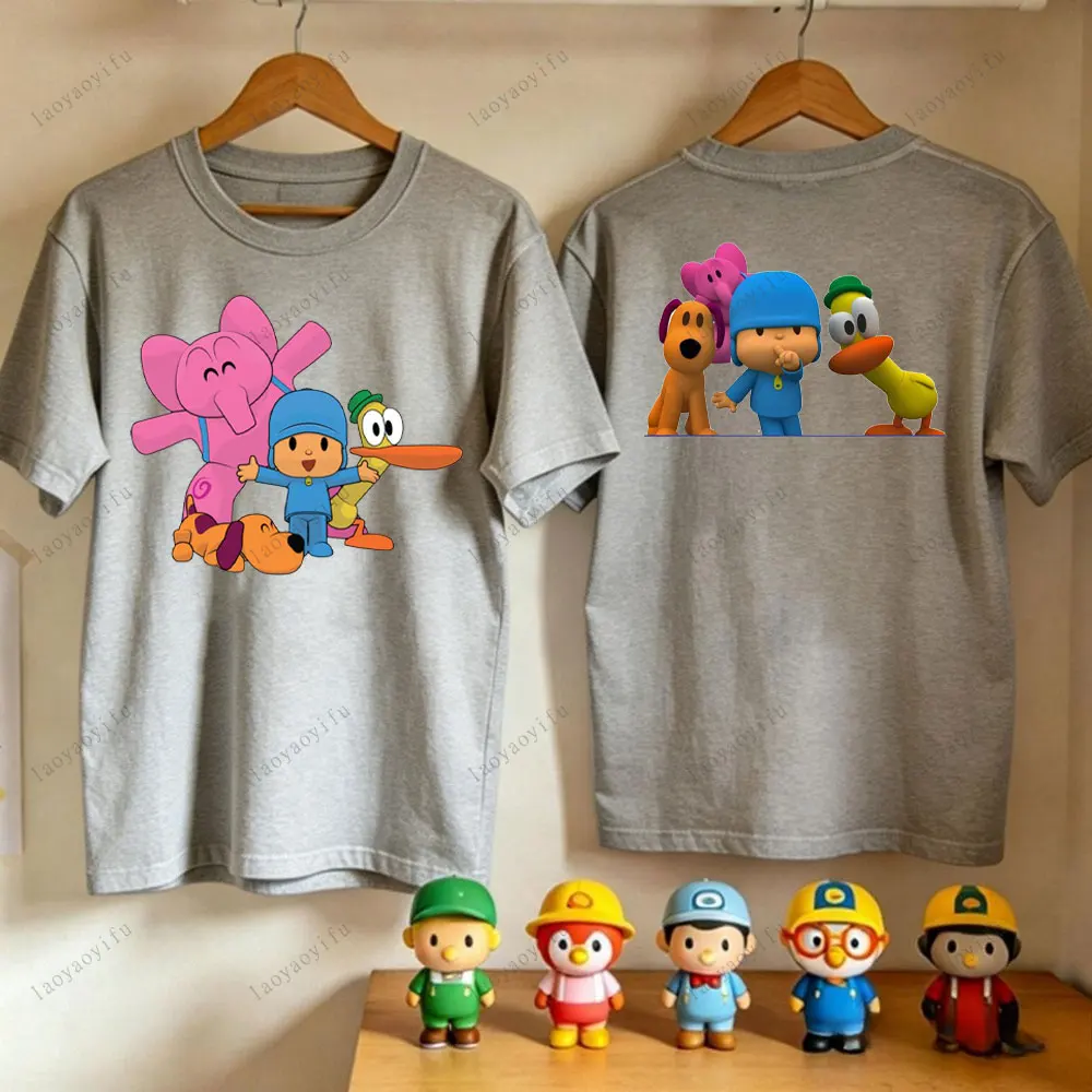 P-POCOYO Cartoon Unisex T-Shirt Summer O-Neck Cotton Short Sleeve Tees Tops Graphic Shirt Breathable Men Women Fashion Clothes