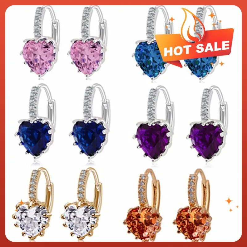 

New Fashion Heart-shaped Earrings for Women 2024 Trend Colorful AAA Zirconia Clip Earrings Women's Fine Jewelry Gift