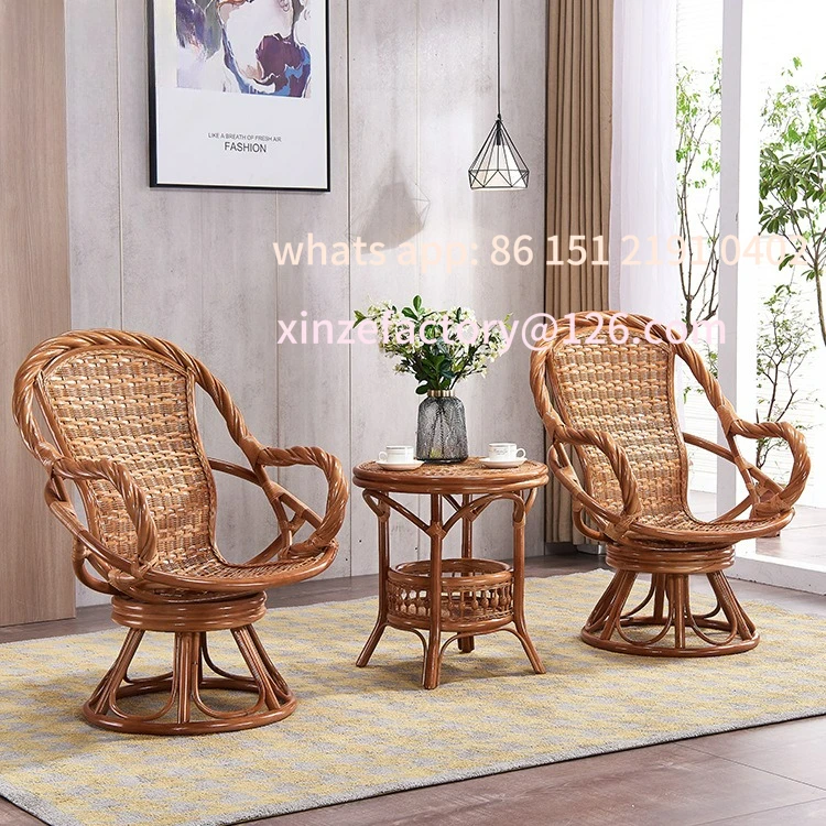 

Customizable set rotatable rattan chair balcony table and chair swivel chair single casual backrest coffee table combination