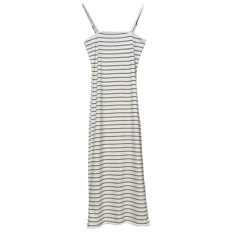 Sexy Striped Wrap Dress Women\'s Halter Gown Show Figure High Waist Long Skirt Korean Style Commute Summer Fashion Dress
