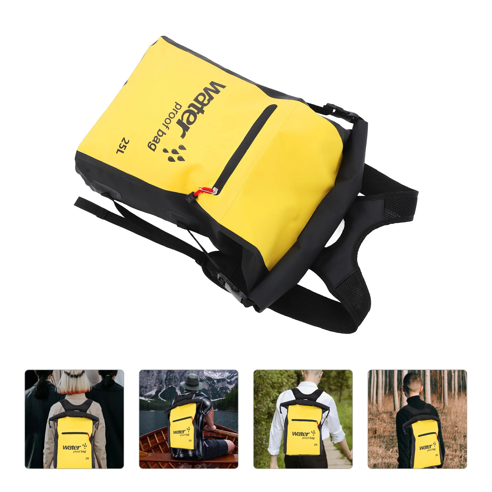 25L Drifting Storage Bag Waterproof High Quality PVC Mesh Outdoor Camping Hiking Beach Dry Bag Yellow Waterproof Backpack