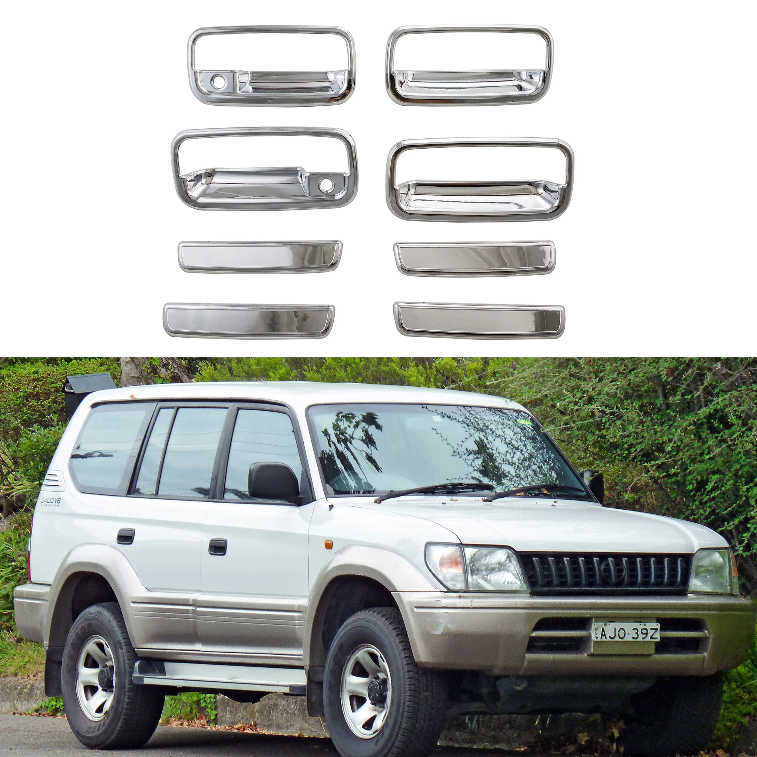 For Toyota Land Cruiser Prado FJ90 90 3400 1996-2002 Car Modification Exterior Decoration Accessories Trim ABS Chrome Cover Kit