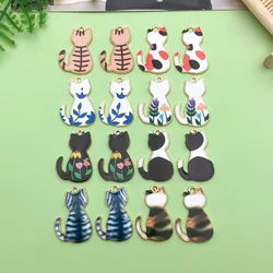 10/16pcs 16*25mm Cartoon Cute Enamel Cat Charms For Animal Pendants For DIY Bracelet Necklace Jewelry Making Accessories