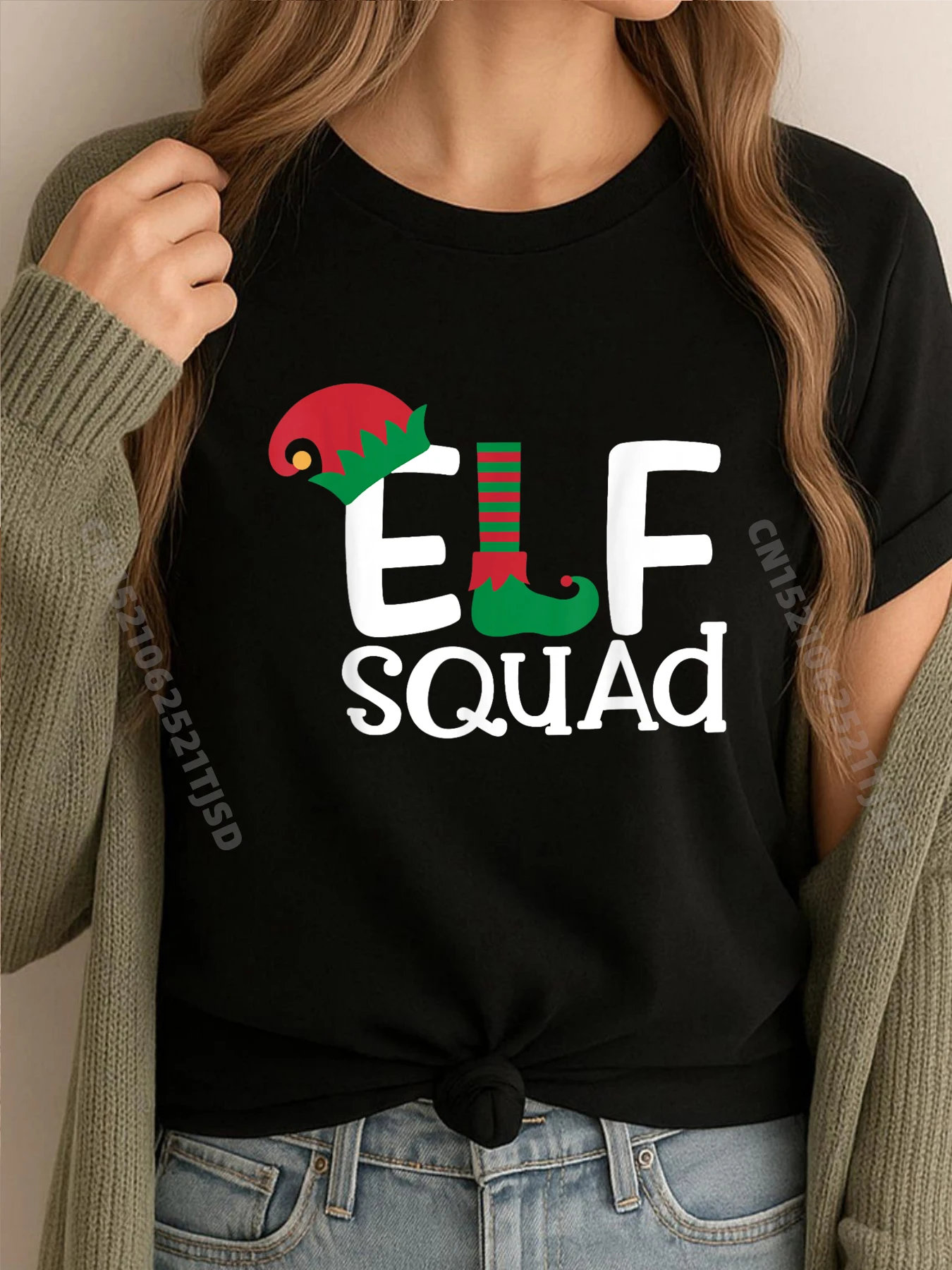 

Семейные рождественские одинаковые пижамы Elf, Рождественская уличная одежда Elf Squad, женская уличная одежда, женские топы, футболка, стираная