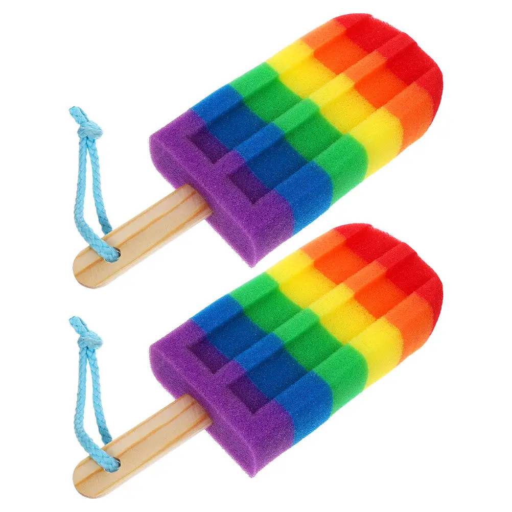 2Pcs Colorful Ice Cream Shaped Sponge Body Exfoliator Shower Sponge Bath Scrubber for Kids Women Dead Skin Remover
