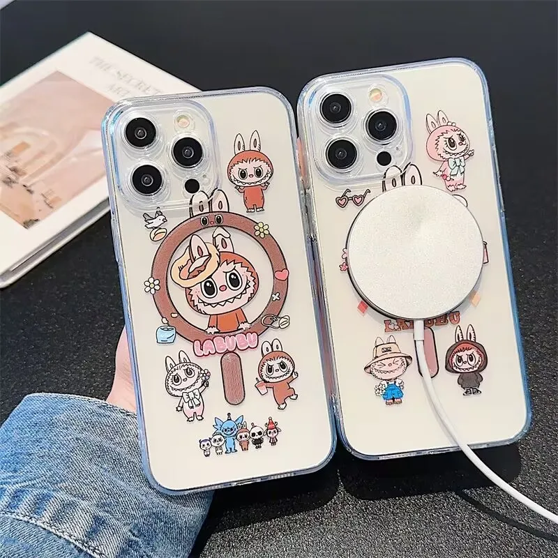 Cute Cartoon Labubu Fun Magsafe Magnetic Phone Case for Samsung Galaxy S24 S23 S22 S21 S20 FE Plus Ultra 5G Soft Clear Tpu Cover