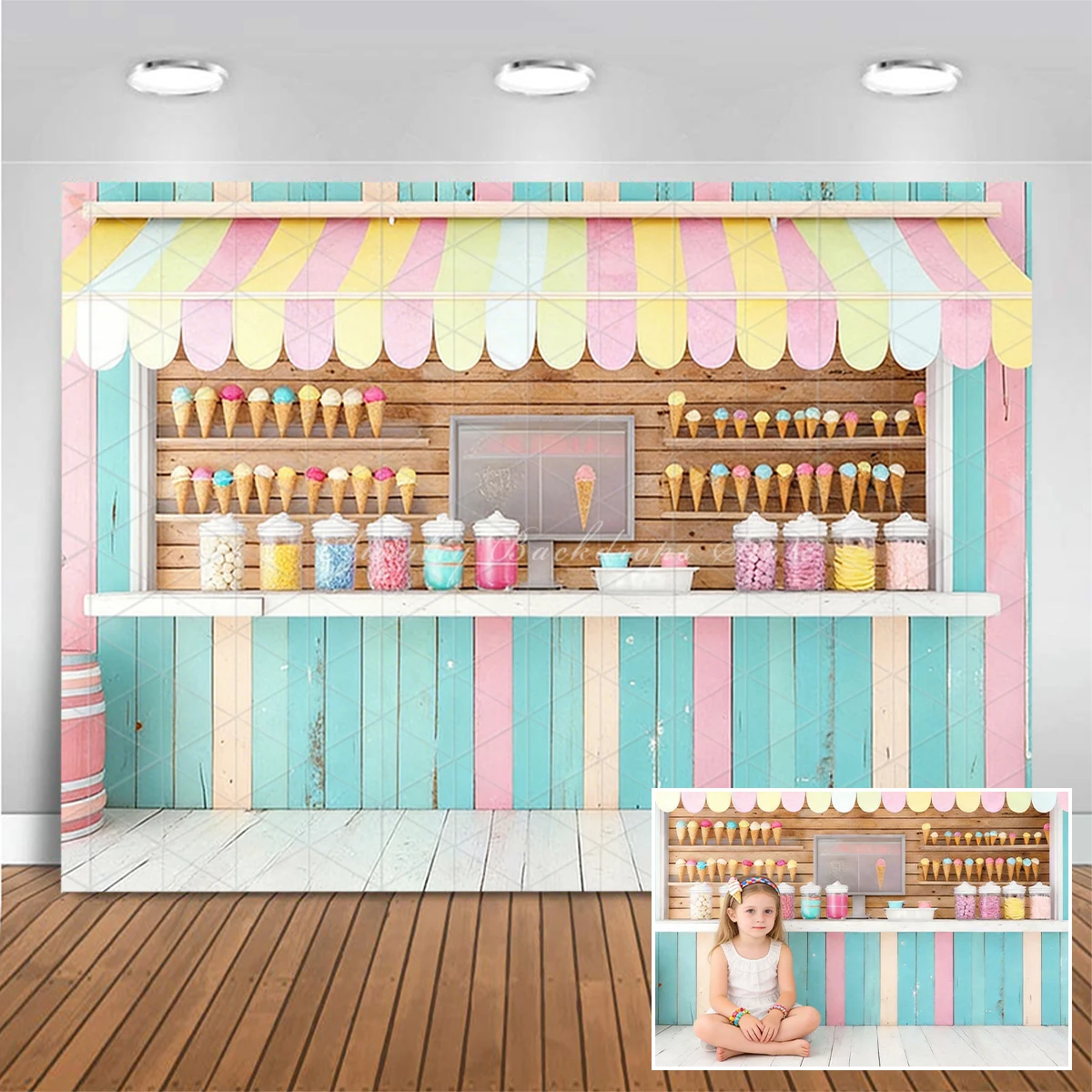 Ice Cream Shop Backdrops Cake Smash Child Baby Photo Props Adult Kids Cool Summer Vacation Photography Studio Backgrounds