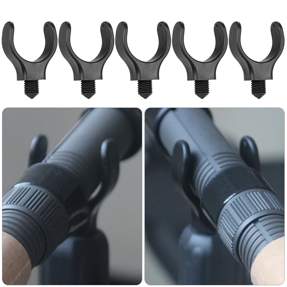 5pcs M3/8in Carp Fishing Rod Pole Holder Black Nylon Plastic Fishing Bracket Head Portable Multi-function Fishing Tackle Tools