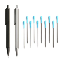 Canetas Esferográficas de Metal Automáticas, Caneta Tinta Preta e Azul Recarga, Material de Escritório Escolar, Escrita, 0,7mm