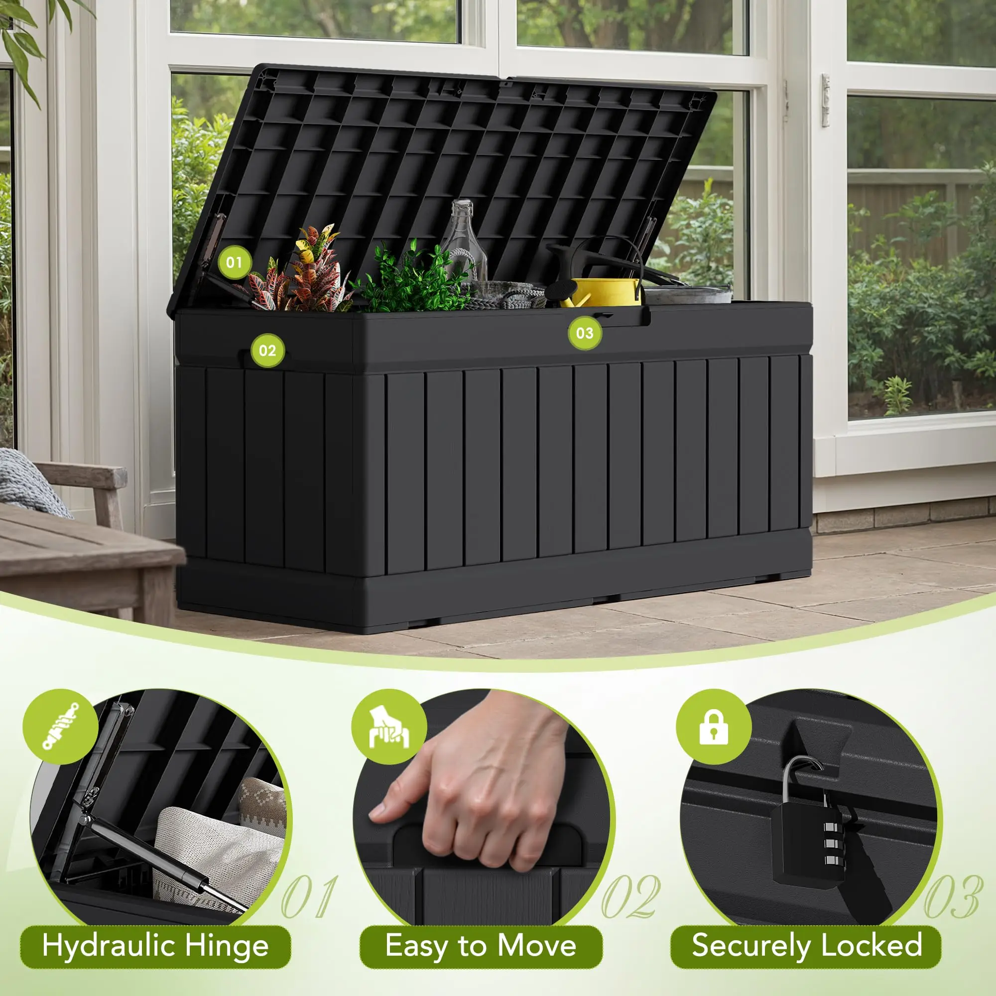 78 Gallon Deck Box, Waterproof Resin Outdoor Storage Box