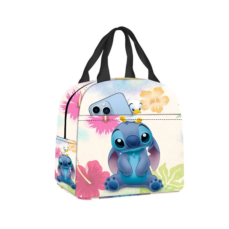 Disney Lilo Stitch Cute Cartoon Printing Lunch Bag Student Portable Insulation Effect Lunch Box Bag Oxford Fabric Material Bag