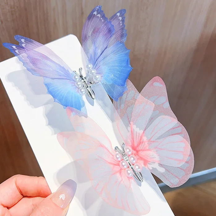 Colorful Gradient Butterfly Hair Clip Beautiful Adjustable Wings Hairpin For Girls Kids Sweet Hairgrip Barrette Hair Accessories