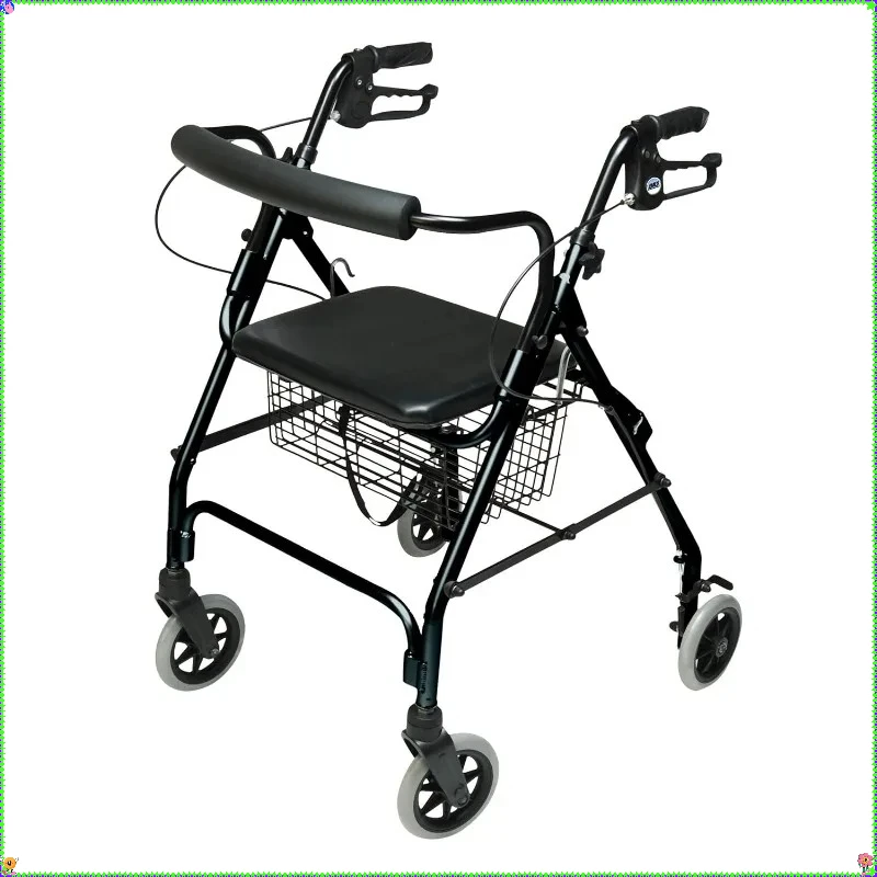رولاتة خفيفة الوزن مع مقعد، مشاية دوارة 14.5 رطل لكبار السن، أسود