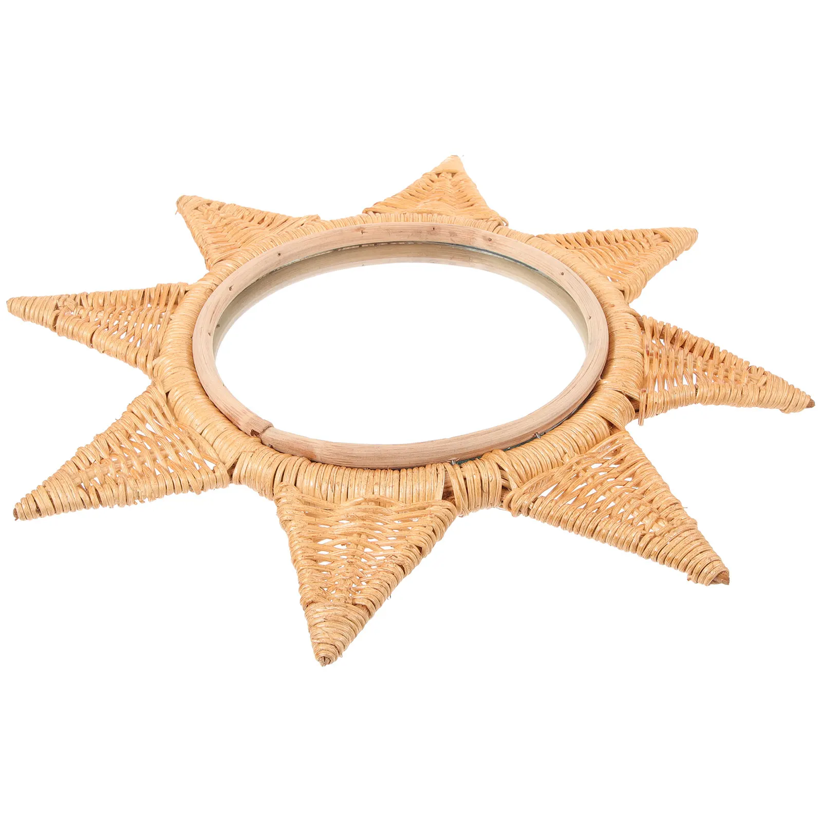 

Rattan Retro Style Wall Mounted Decorative Mirror Hand-Made for Dressing Room Dorm Home Vanity Bathroom Hanging Mirror