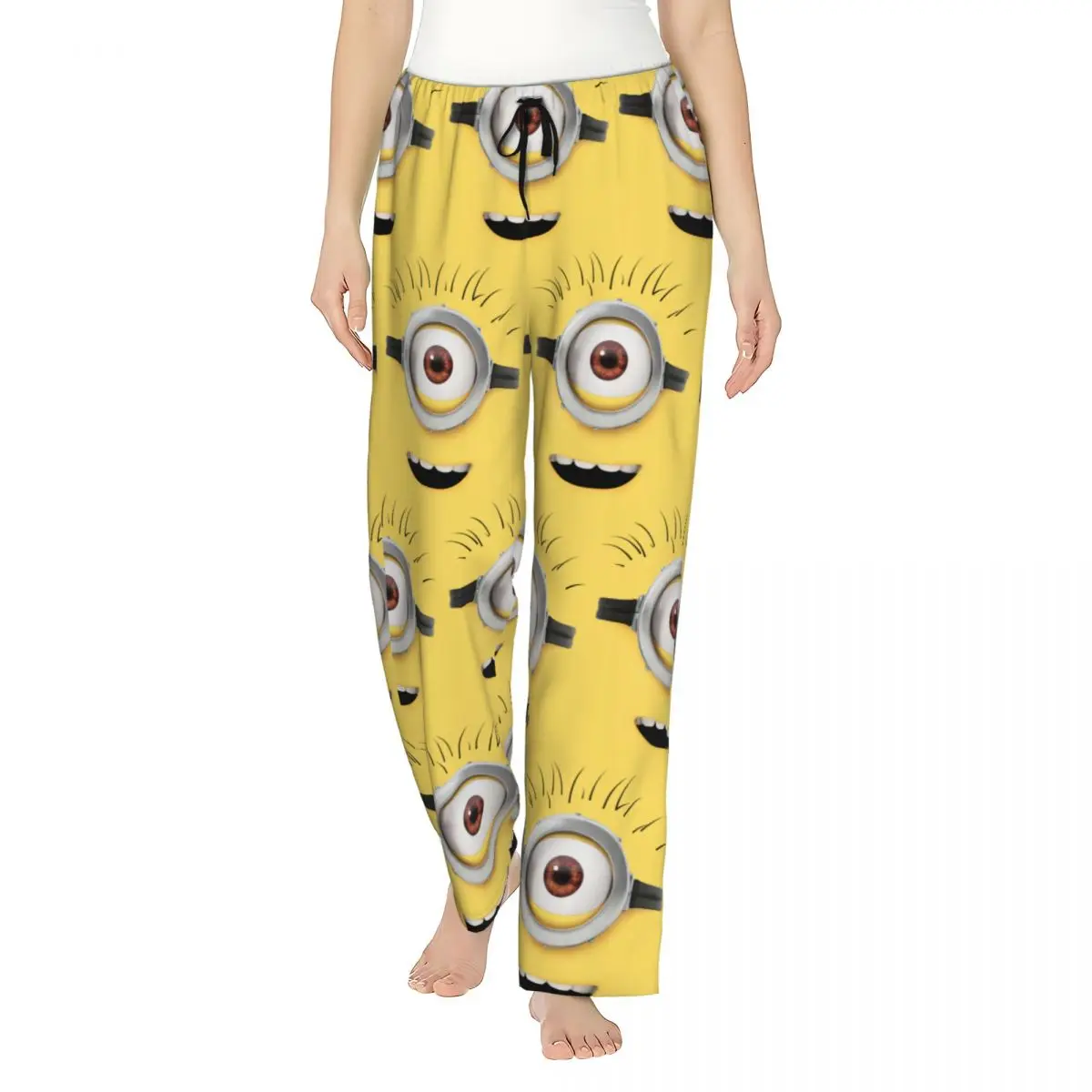 Custom Cartoon Animation Minions Pajama Pants Womens Lounge Sleep Stretch Sleepwear Bottoms with Pockets