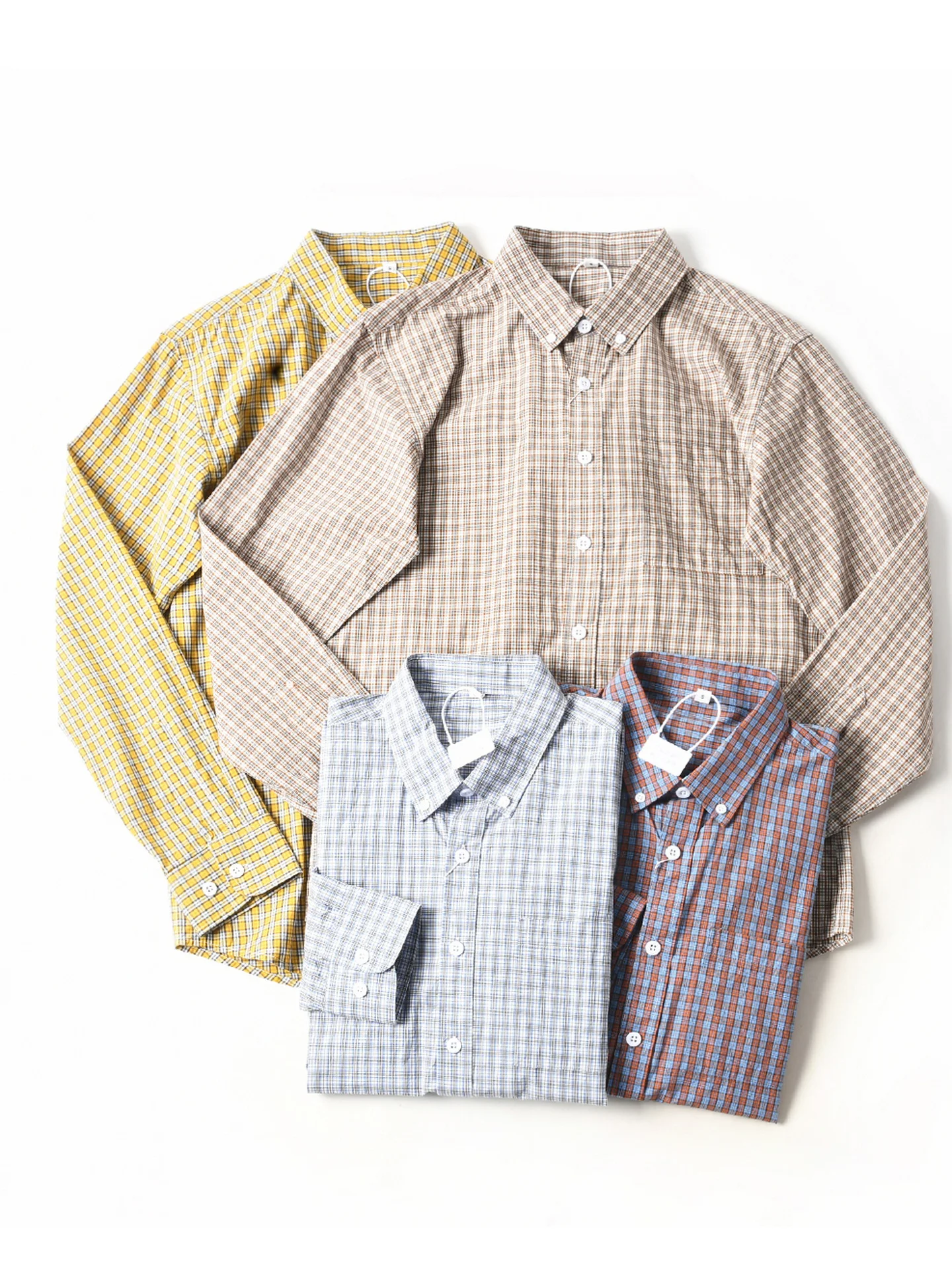 New American Style Pure Cotton Washed Breathable Loose Casual Plaid Long Sleeve Shirt Men's Autumn Base Layer Shirt