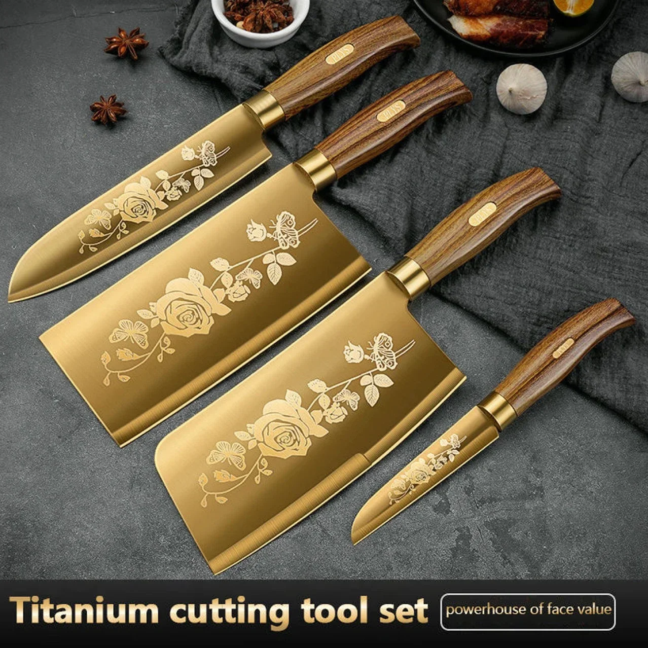 The elderly gold-plated kitchen knife, SeATM stainless steel blade, luxury chef knife