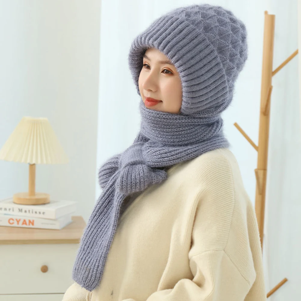 Protección integrada para los oídos, gorro a prueba de viento, bufanda, gorro de punto cálido para invierno, gorro de punto grueso a prueba de viento, gorros, gorros de esquí