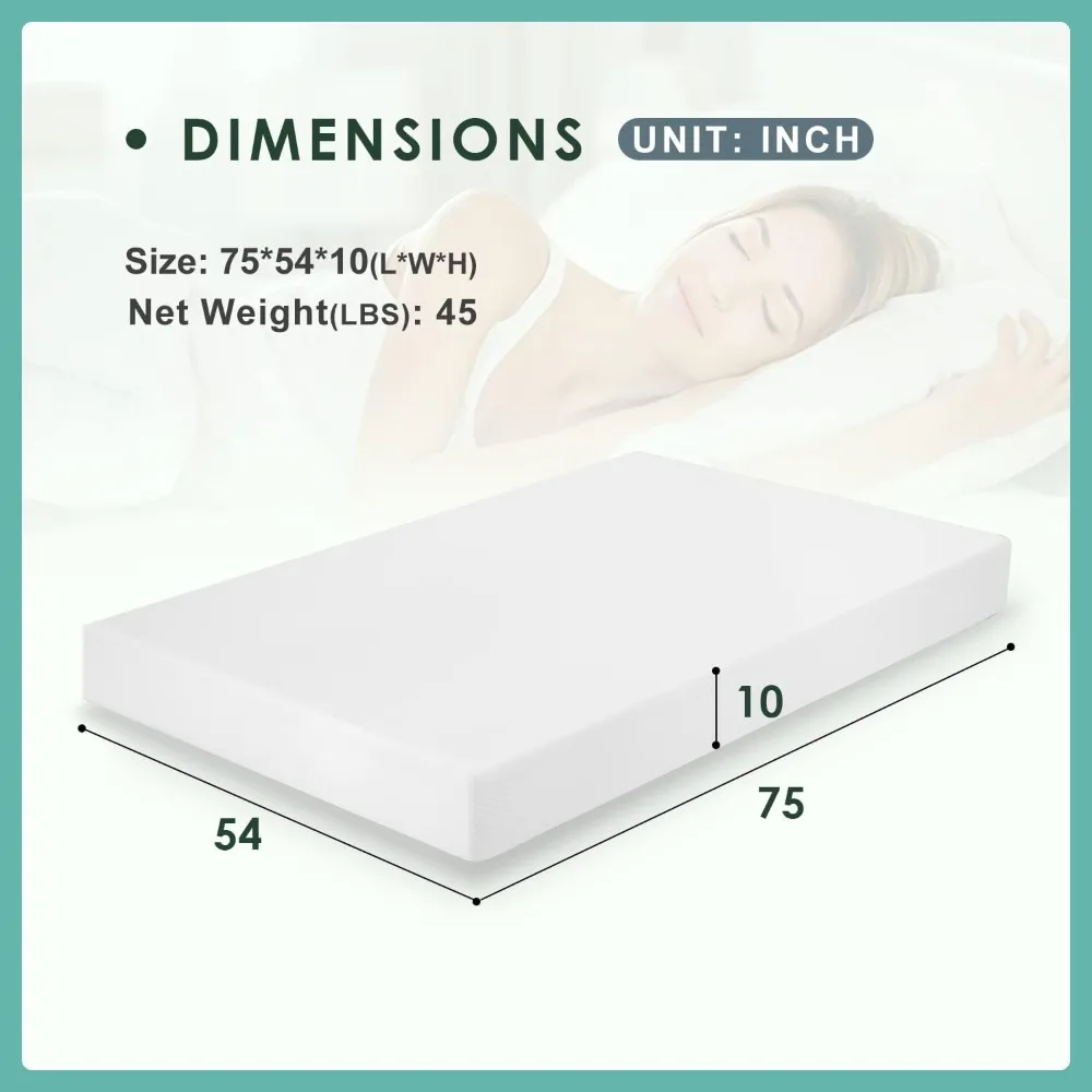 Materasso in Memory Foam Full Gel da 10 pollici senza fibra di vetro/certificato CertiPUR-US/letto-in-a-Box/sonno fresco e supporto comodo