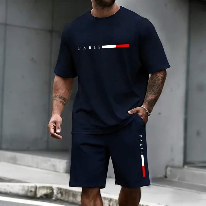 Men's Tracksuit 2 Piece  O-neck Short Sleeve Shirt Shorts Set Men's Running Suit Plus Size T Shirts Man Clothing Summer T-shirt view 6