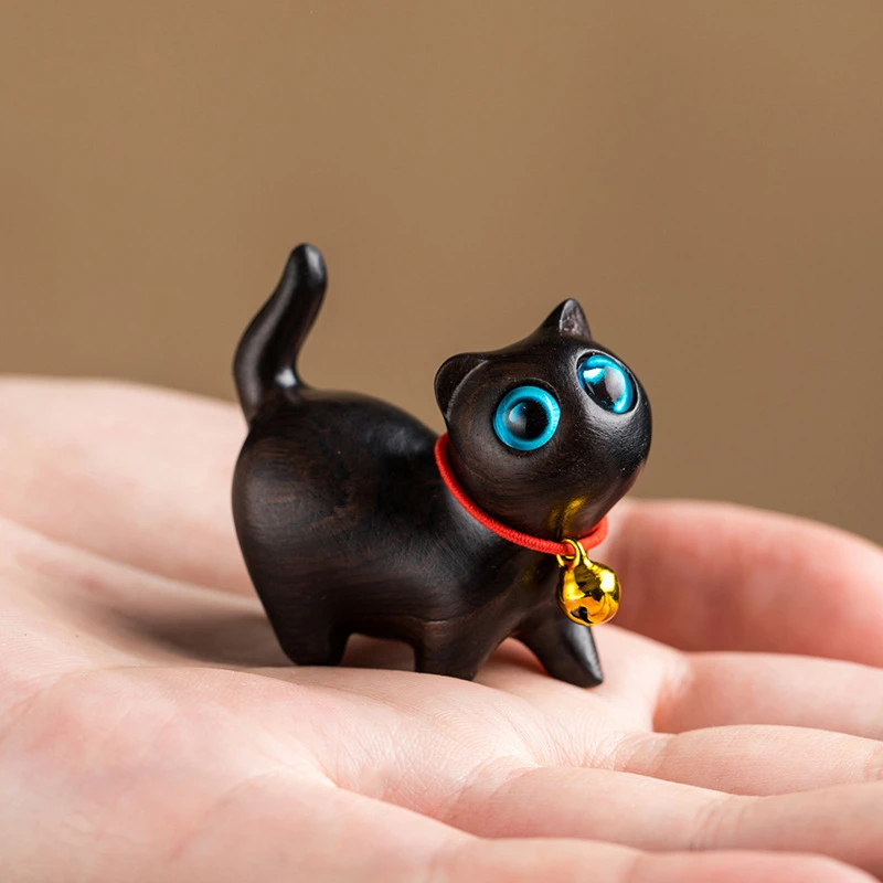 Cute Small Wooden Cats Figurine Handmade Carving Cats Home Decoration Figurine Gift Cats Accessories Decoration Crafts Figurines