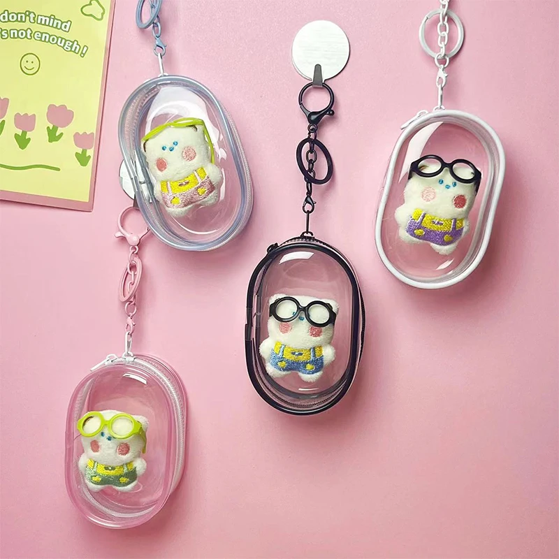 Multifunctional Clear Data Cable Storage Box Outdoor Travel Headset Cute Doll Storage Bag Keychain