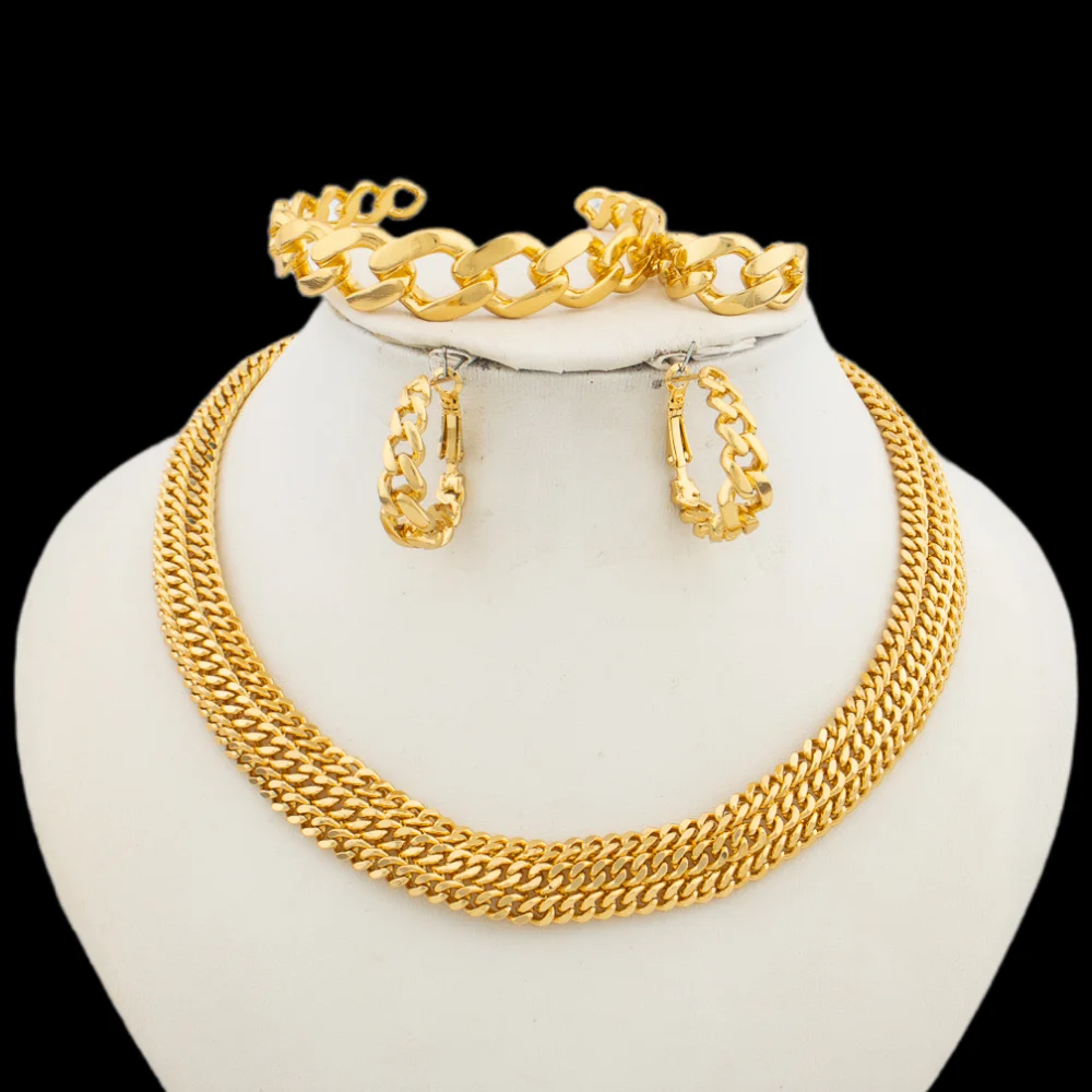 

YM 18K Gold Plated Jewelry Set for Women – Dubai Bold Earrings & Trendy Necklace, Elegant Party Wedding Birthday Gift Accessori