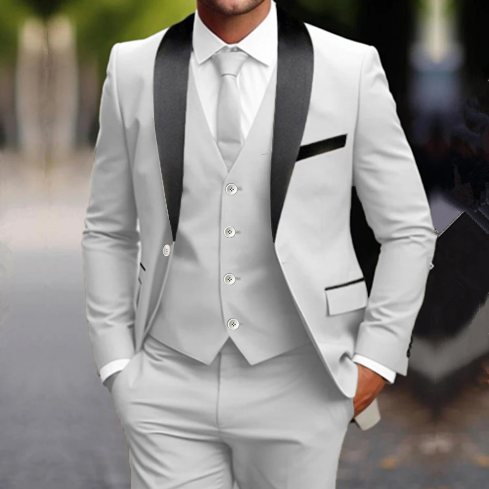 

2024 Fashion New Men Leisure Boutique Solid Color Business Wedding Groom Suit Three Piece Set Blazers Jacket Coat Pants Vest