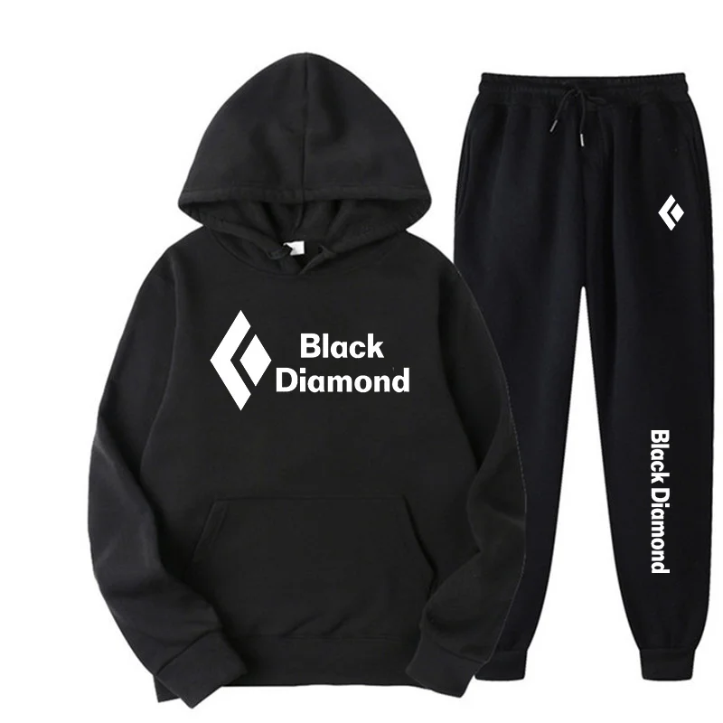 Black Diamond New Quality Printed Men's and Women's Hooded Suit Fashionable Casual Versatile Sweatshirt + Sports Sweatpants 2-pi