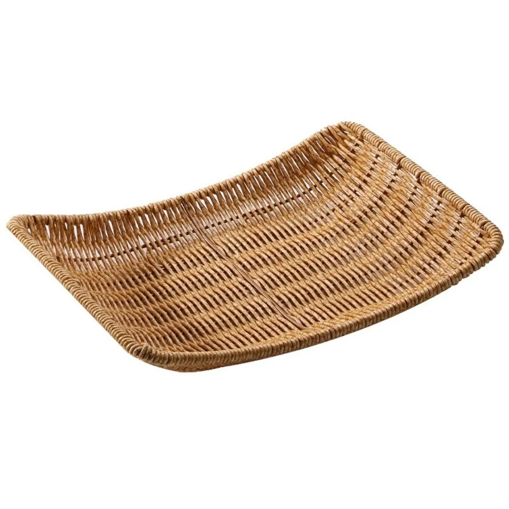 

New Handwoven Food Plate Plastic Rattan Ellipse Shape Storage Tray Solid Serving Plate Storage Fruit Vegetable Cake