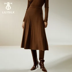 LILYSILK Wool Skirt for Women 2023 Fall Elegant Elastic Waist Luxury Ultra-fine Merino Wool Midi Bottom Traf Free Shipping