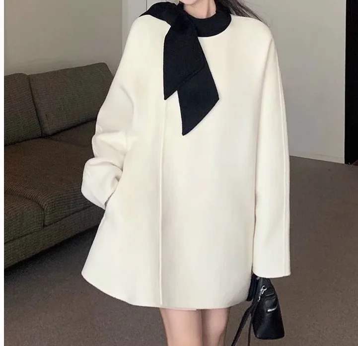 

Wool Blend Coats Womens Woolen Coat Thickened Plaid Autumn Chenille Embroidered Lantern Sleeve Chic Mori Style Club Comfortable