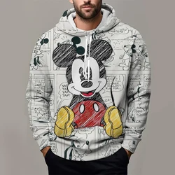 Male Sweatshirts Pocket Mickey Mouse Line Pop Cartoon Print Long Sleeve Clothing Popular Streetwear Men Hoodies Autumn Winter