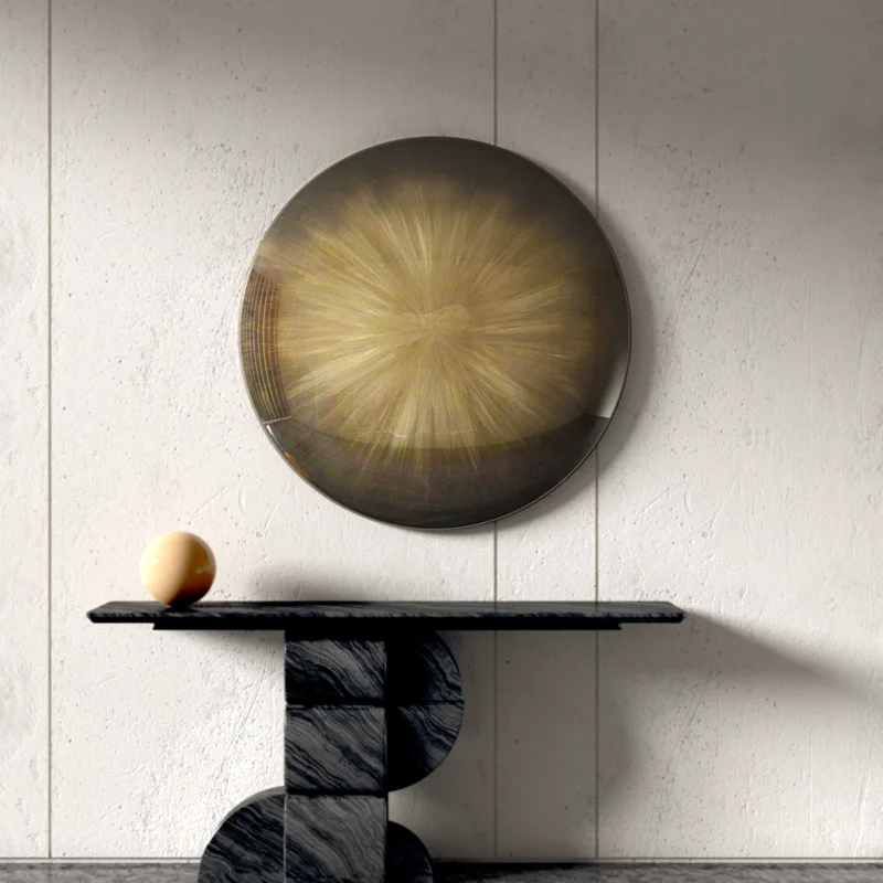 Wall stainless steel concave-convex mirror round pendant hand-painted wall decoration living room decorative art