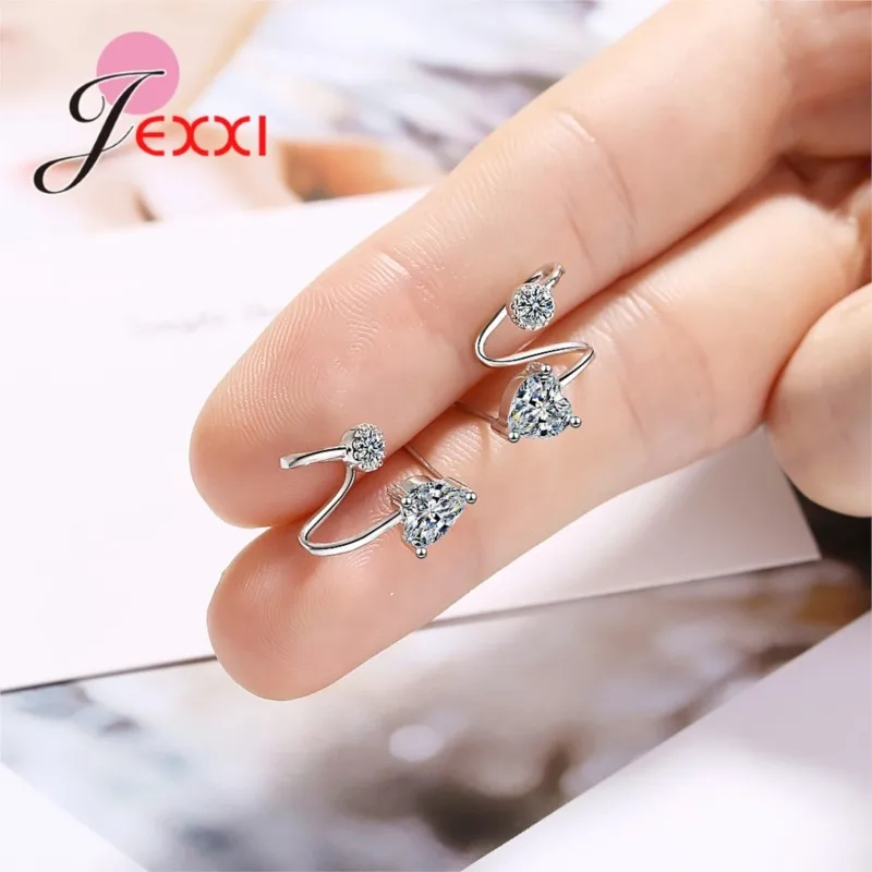 New Arrivals Fashion 925 Sterling Silver Non Piercing Earcuff Ear Heart Triangle Clip-on Clip Earrings For Women Jewelry