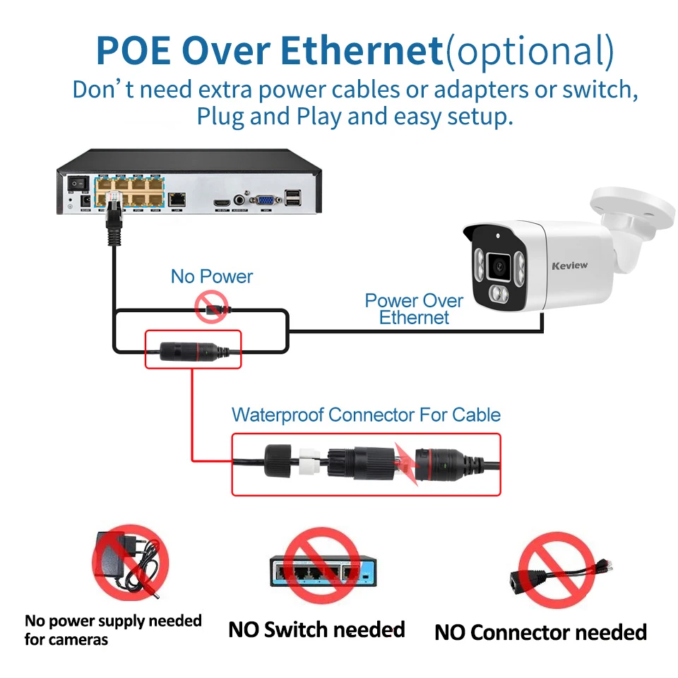 NVR용 방수 보안 카메라, 4K Poe 카메라, 비디오 감시, IP Onvif 오디오, 48V POE 또는 DC 12V, 4MP, 8MP