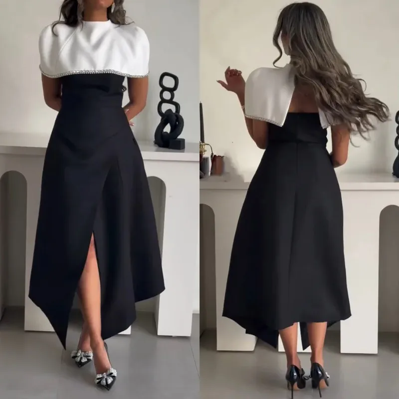 Simple A-Line Black Prom Gown Pleat High Neck Ankle-Length Modern Pleat Beaded Pearls Evening Party Dresses 2025 Customized