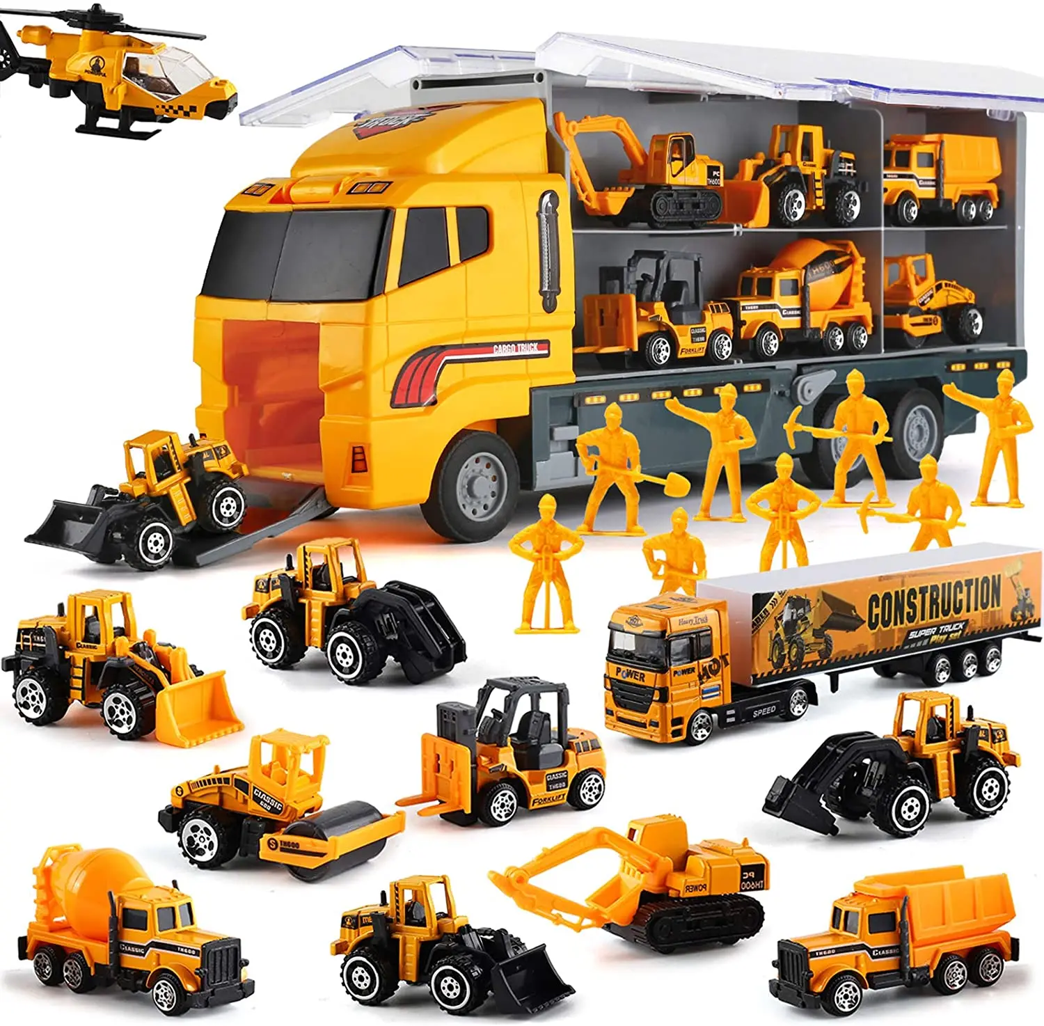 10 In 1 Construction Toys Truck Storage Die-cast Vehicle Transporter Car Set Excavator Dump Truck Digger Backhoe for Kids Gift