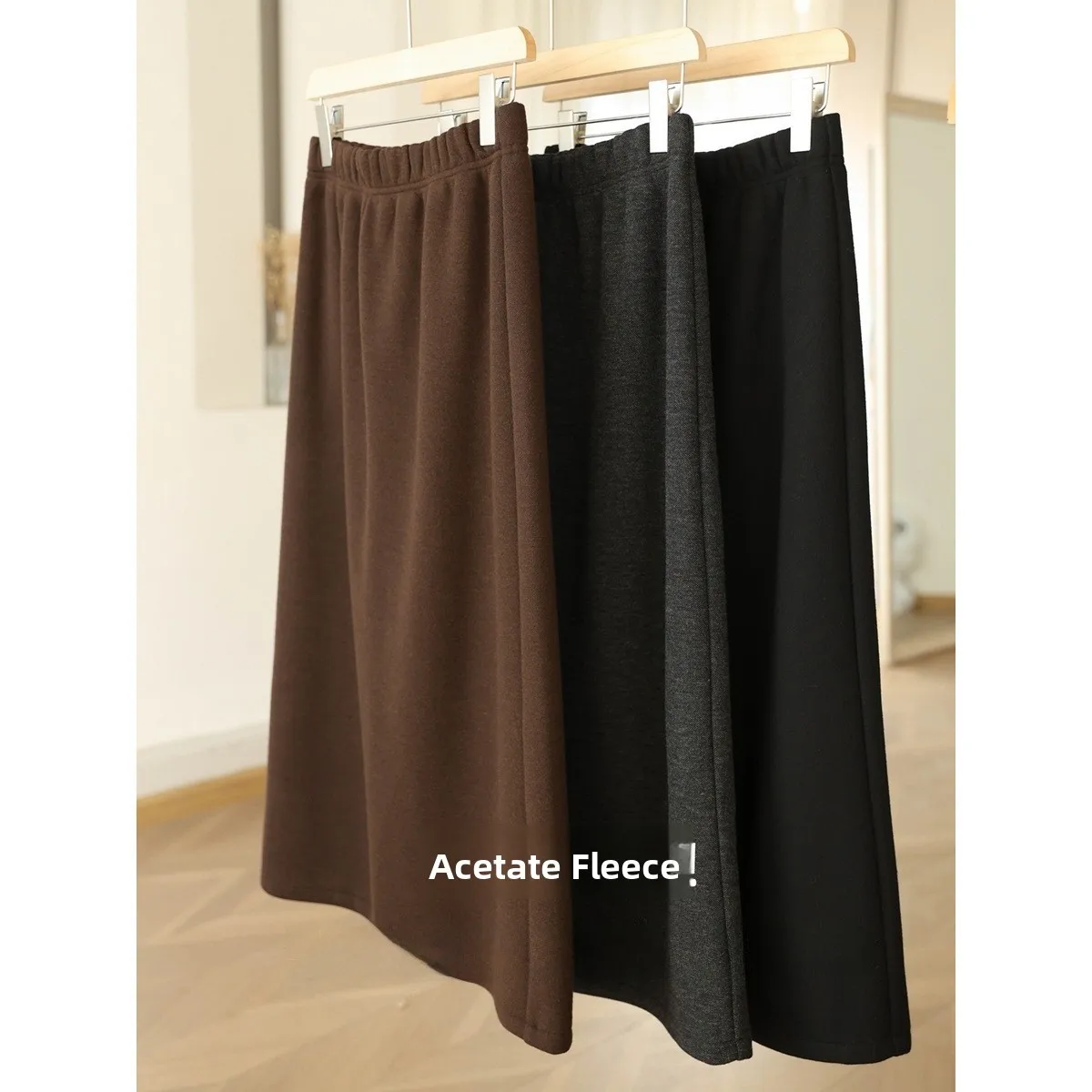 

Acetate Wool Thiened Fce Elastic High Waist Tweed Skirt Women Winter New A-Line Skirt Busin Home Wear