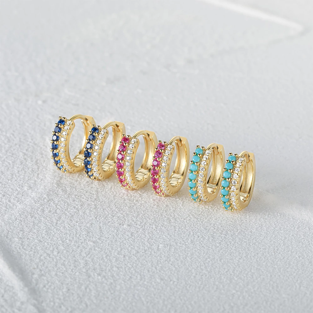CANNER Trendy Colorful Zircon 925 Sterling Silver Hoop Earrings For Women Girl Circle Round Earring Party Engagement Jewelry