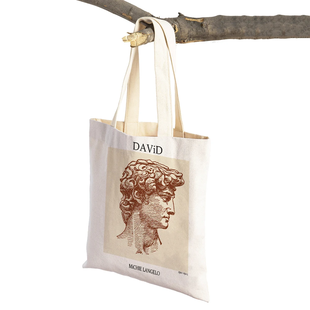 Vintage David Milo Athena Statue Abstract Woman Shopping Bags Folding Canvas Nordic Travel Tote Handbag Supermarket Shopper Bag