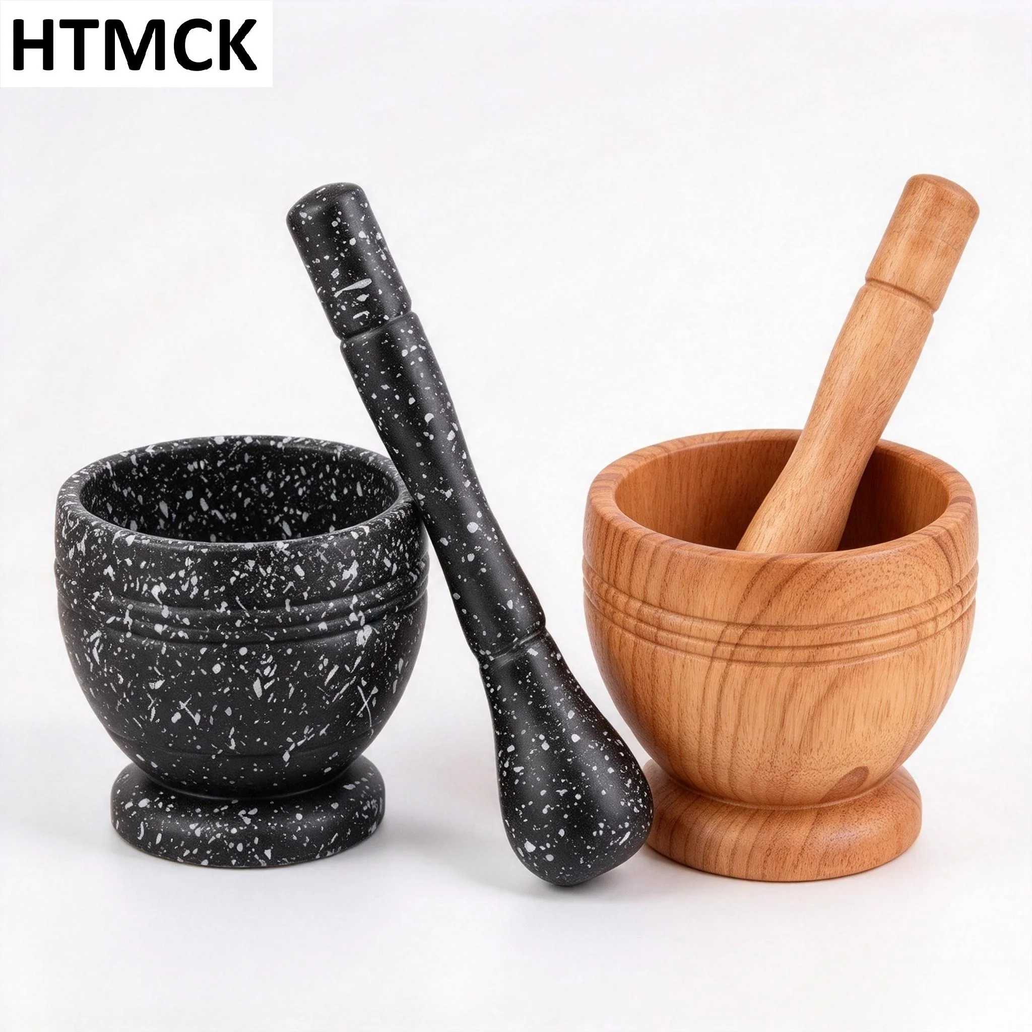 HTMCK Mortar and Pestle Manual Garlic Crusher, Multifunctional Spice Herb Grinder Grinding Bowl Kitchen Tool Set